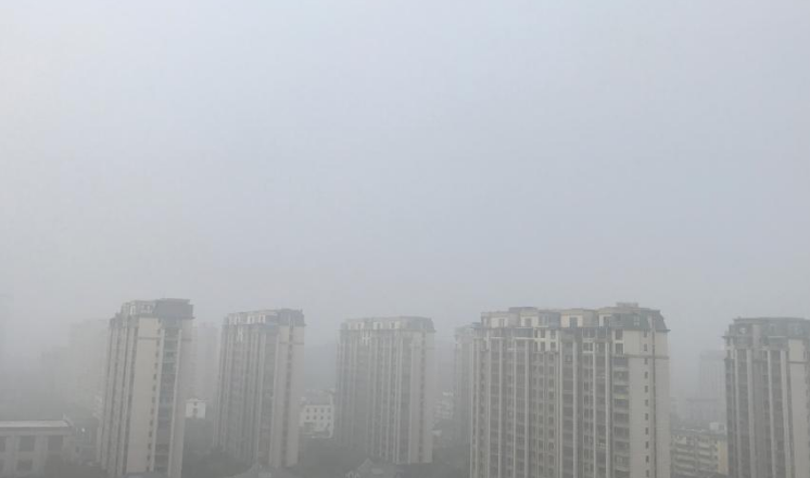 古城扬州大雾弥漫 百米之外楼房隐约可见