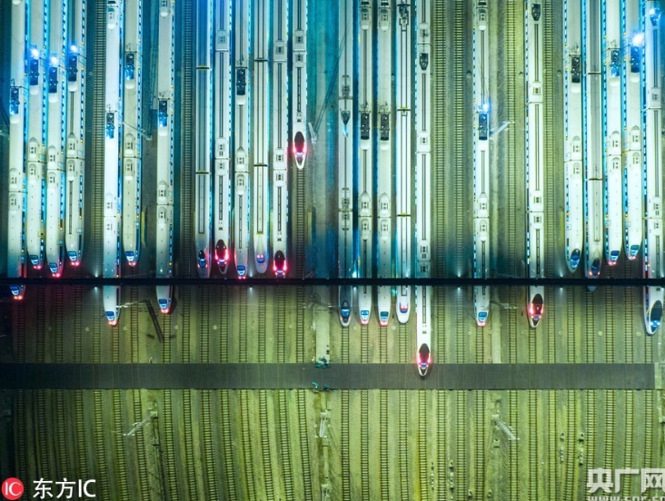 航拍高铁车库 列车进库检修宛若