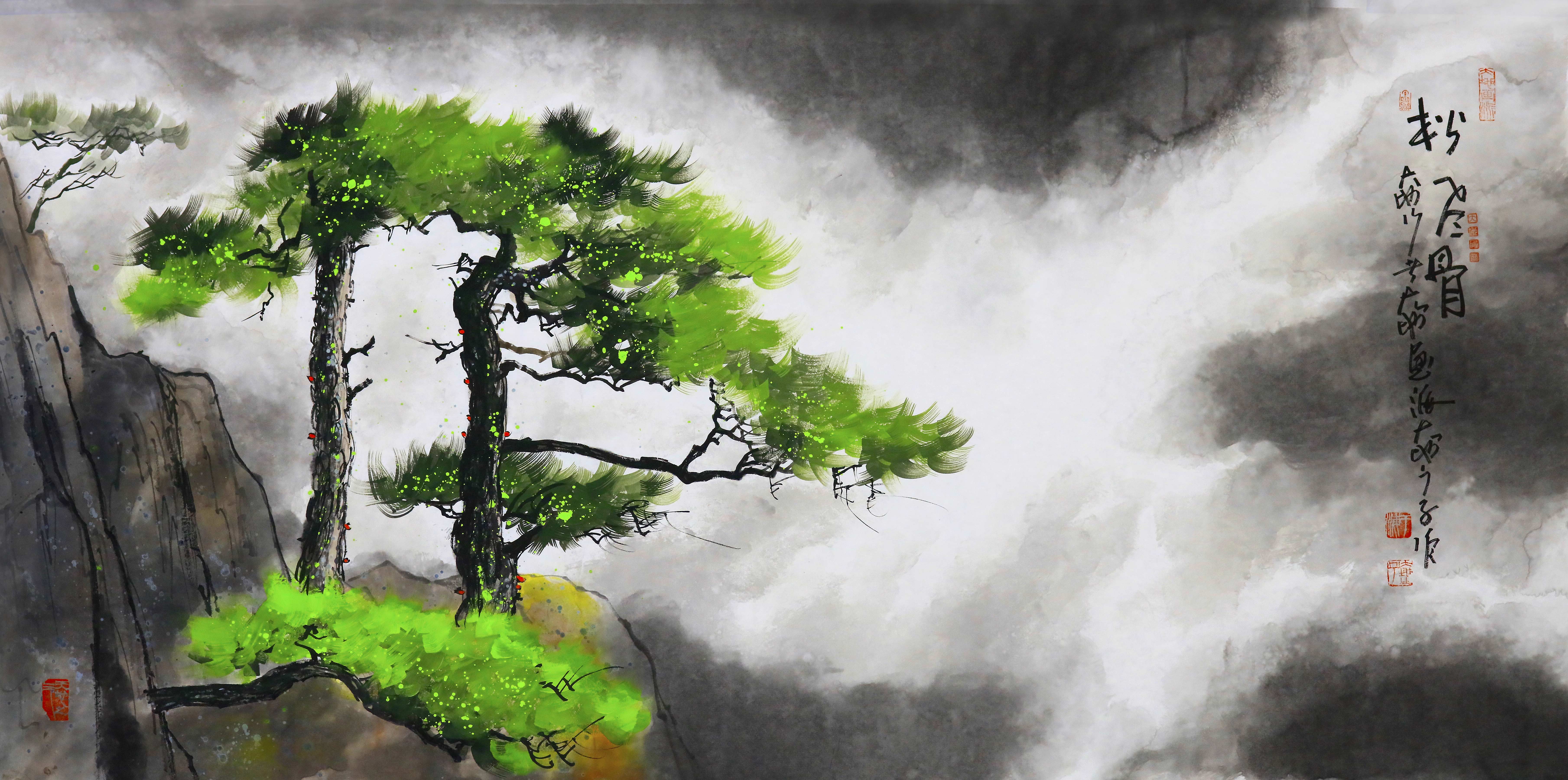 《松风骨》70<em></em>x140cm--水墨厚彩境画.jpg