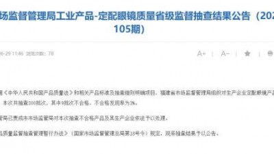 福建抽查300批次眼镜 9批次不合格宝岛眼镜母公司登榜