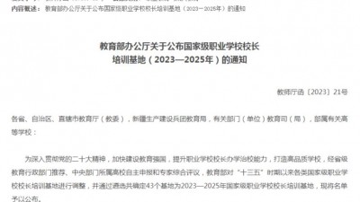 教育部确定43个国家级职业学校校长培训基地（2023—2025年）