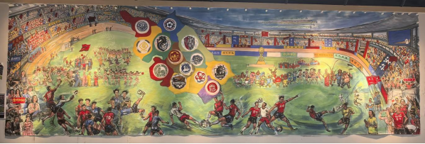 苏超联赛.江苏节日 大型主题国画《江苏省城市足球联赛》正式落成